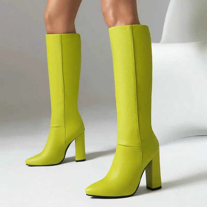 

2024 Autumn Winter Women Knee High Boots Designer Shoes Chunky Heels Pointed Toe Ladies Tall Boots Size 34-43