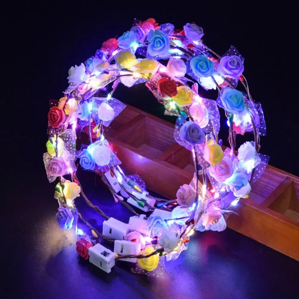 Fairy Floral Headpiece Light Flower Headband Hairband Garland Luminous Flower Wreath Headwear Light Up Flower Crown Wedding