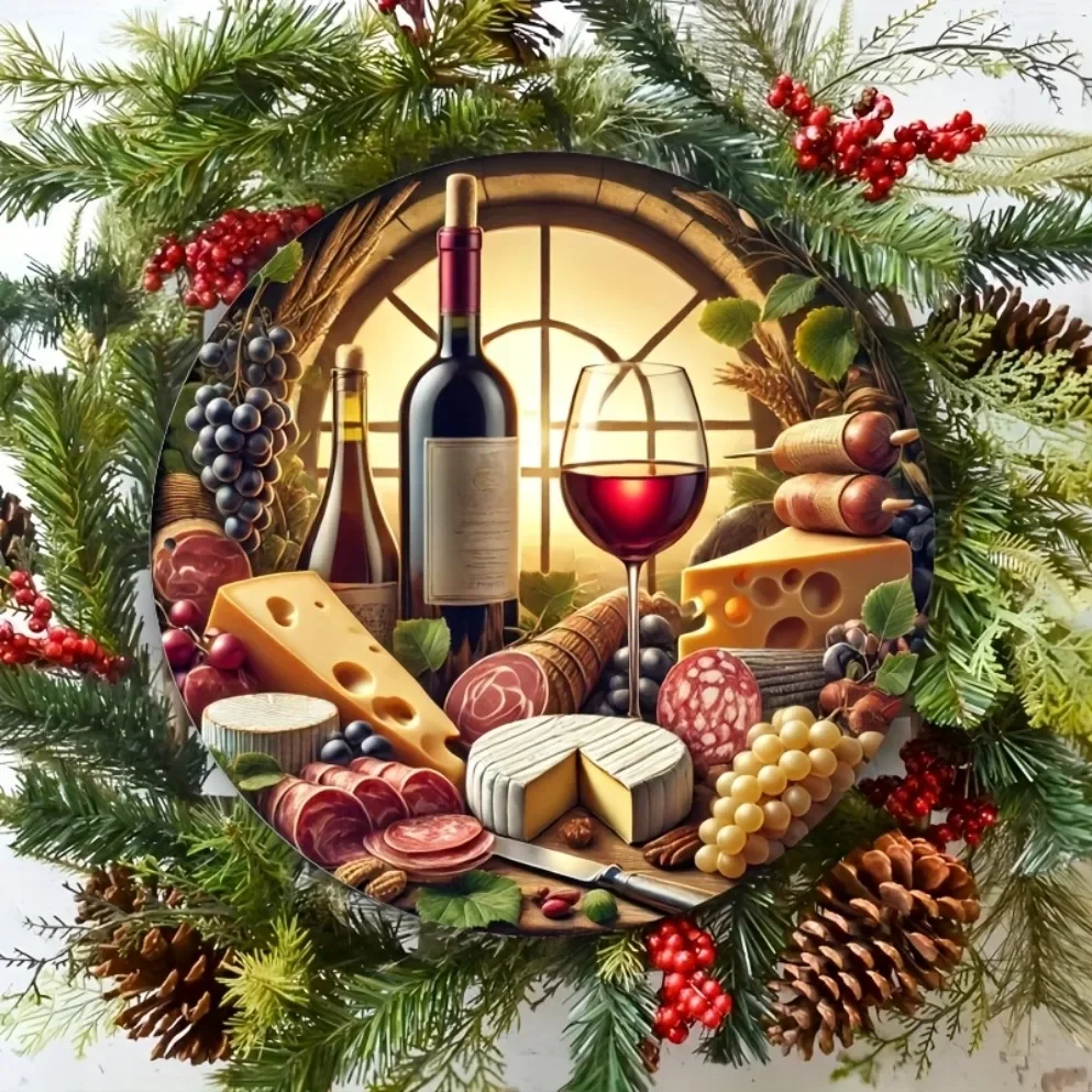 Letrero de Metal Vintage 2d para jamón y vino, diseño rústico de naturaleza muerta, aluminio duradero para interior/exterior, cocina/comedor/decoración del hogar, 1 ud.