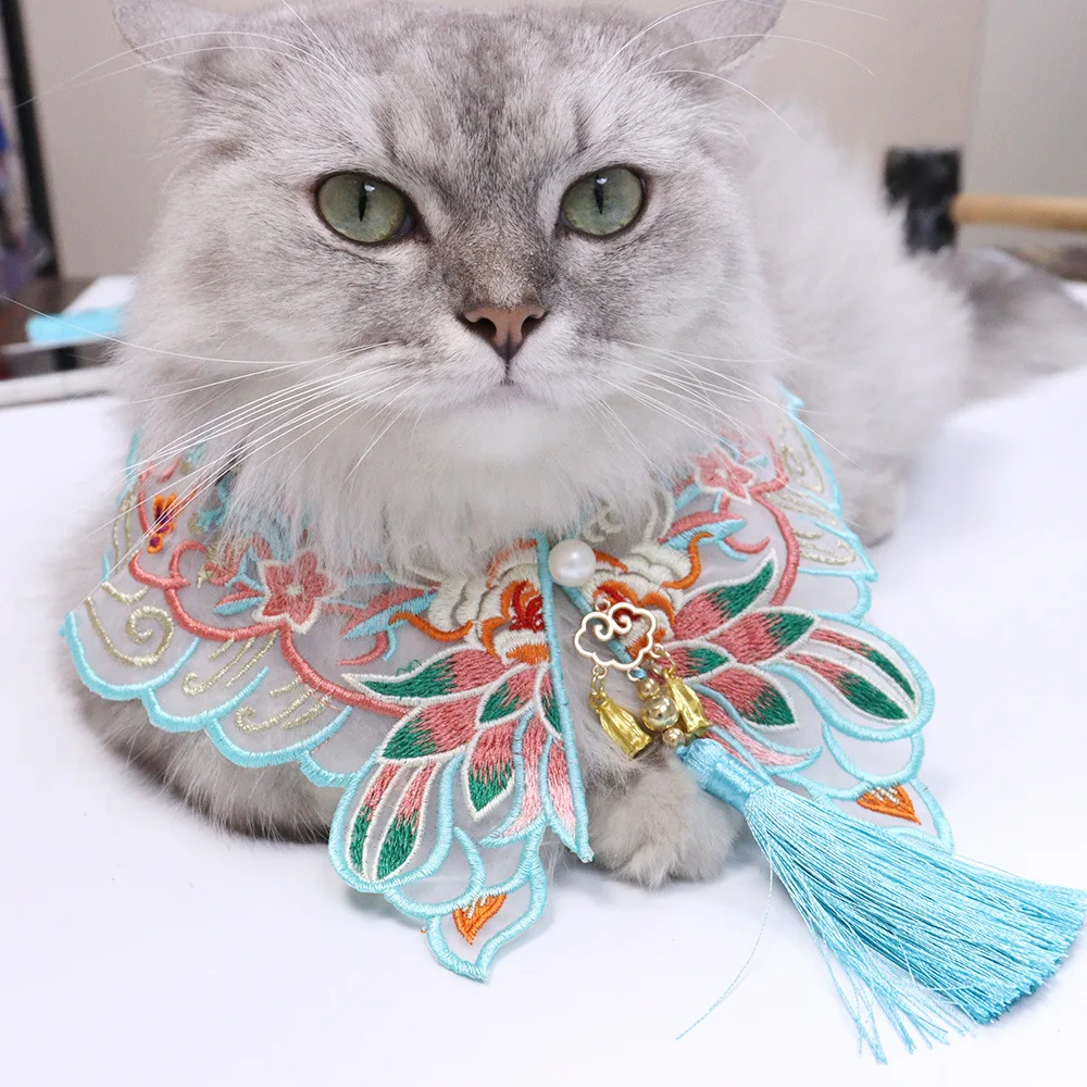 

Hanfu Accessories Shawl Pet Scarf National Style Su Cat Dog Hoodie Blue Lotus Embroidery Chinese style Neck