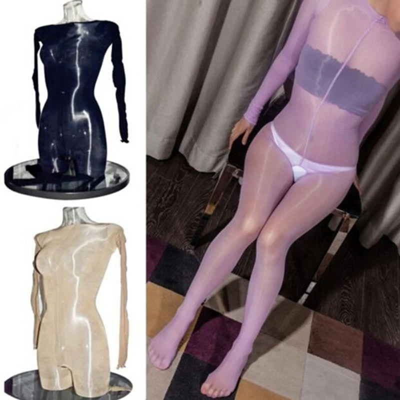 Plus Size Full Bodystocking wysoki połysk błyszczący nylonowe body rajstopy Bodyhose