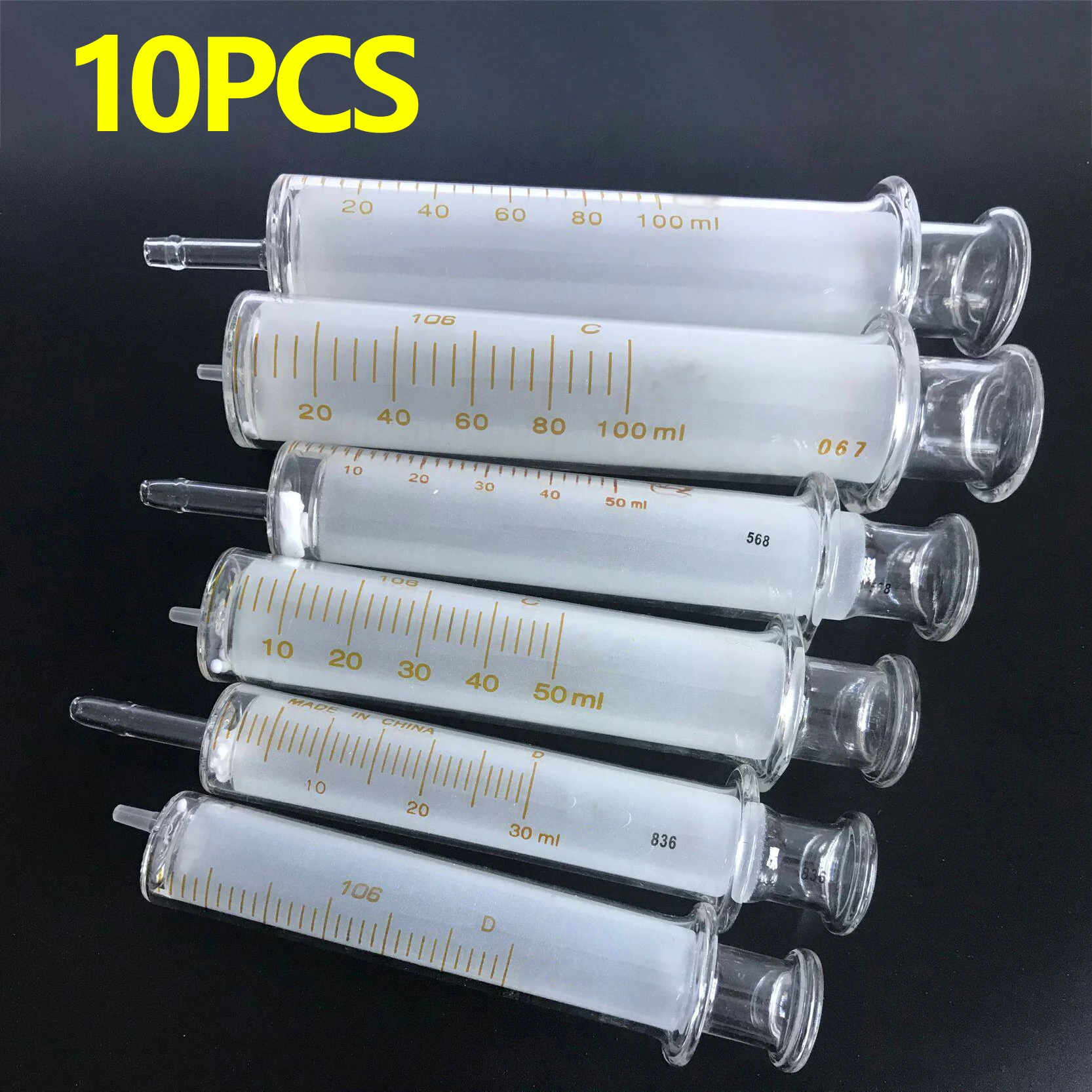 10 pieces glass needle syringe fine mouth graduated syringe 5/10/20/25/30/50ml sampler