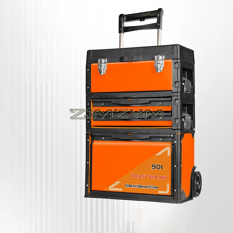 Toolbox Storage System Portable Toolbox with Wheels, Drawers - Mobile Utility Cart with Comfort Grip Handle and Tough Latches