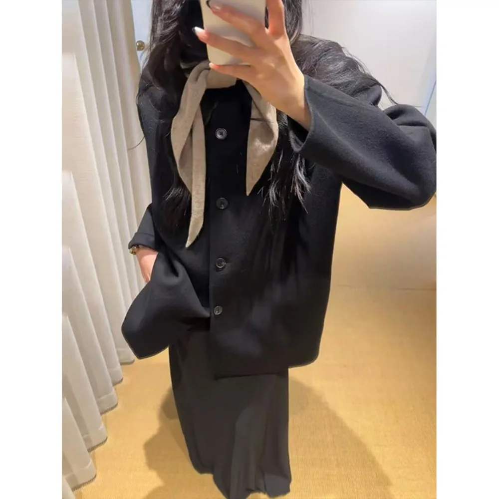 

Минималистичный осенне-зимний новый стиль, шерстяное кашемировое свободное пальто с круглым вырезом и ветровка, женские пальто