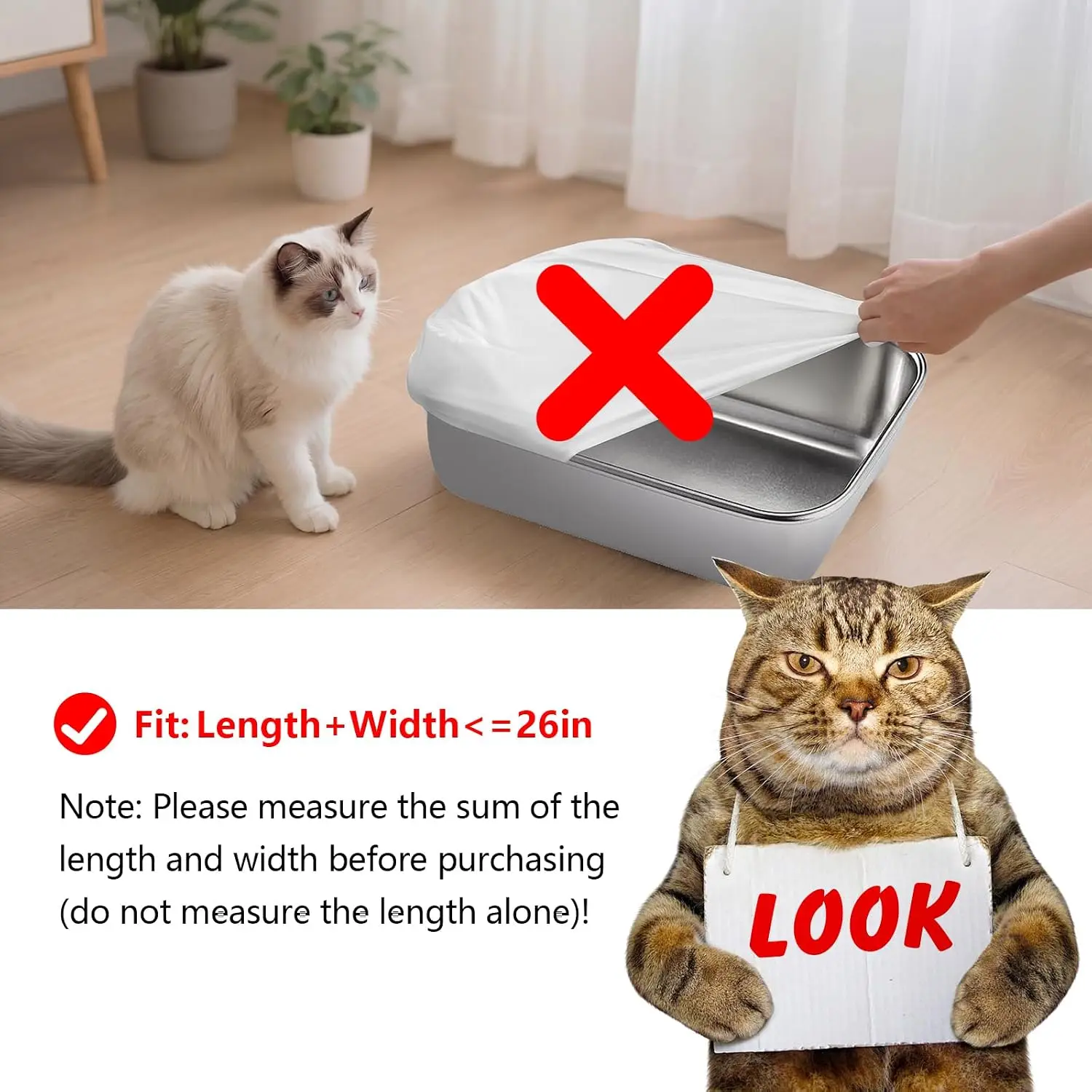 Cat Litter Box Liner, 26 X 11.8 Inches, Automatic Litter Box Bag with Drawstring, Self-Cleaning Litter Box Replacement Liner