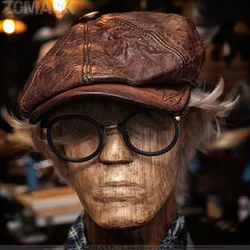 Handmade Leather Octagonal Cap Men's Autumn Newsboy Postman Painter Berey Amekaji American Retro Style Japanese Women