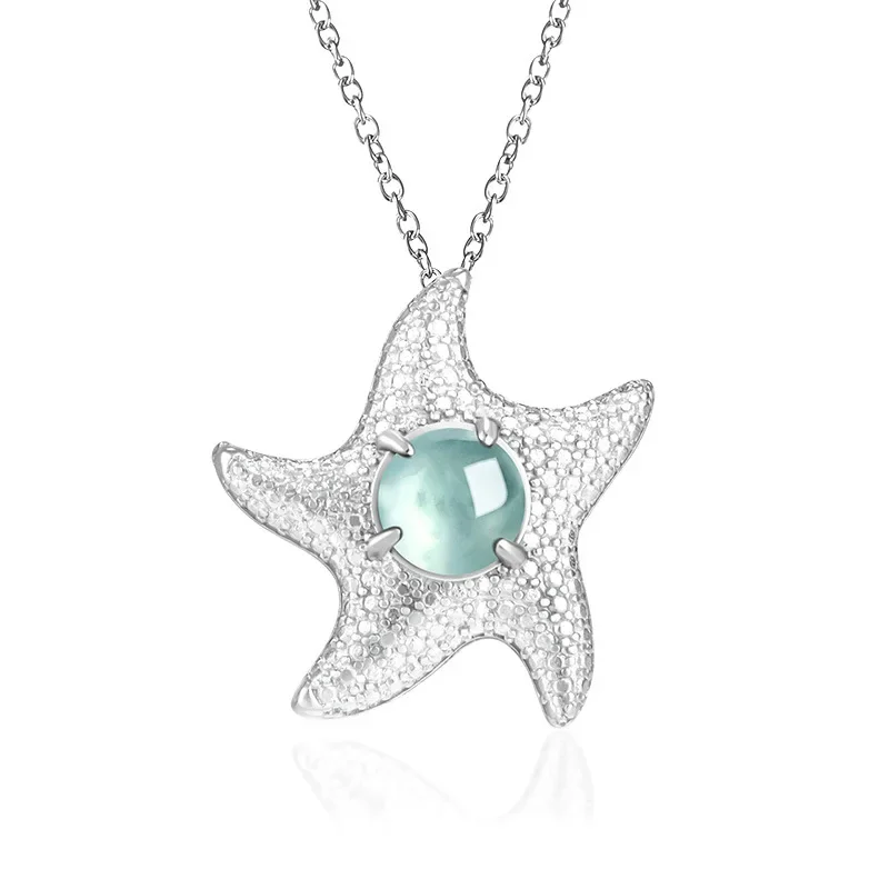 

Natural A-grade Jade Blue Water Starfish S925 Silver Inlaid Ice Jadeite Pendant Women's Gifts Necklace Fashion Charms Jewelry