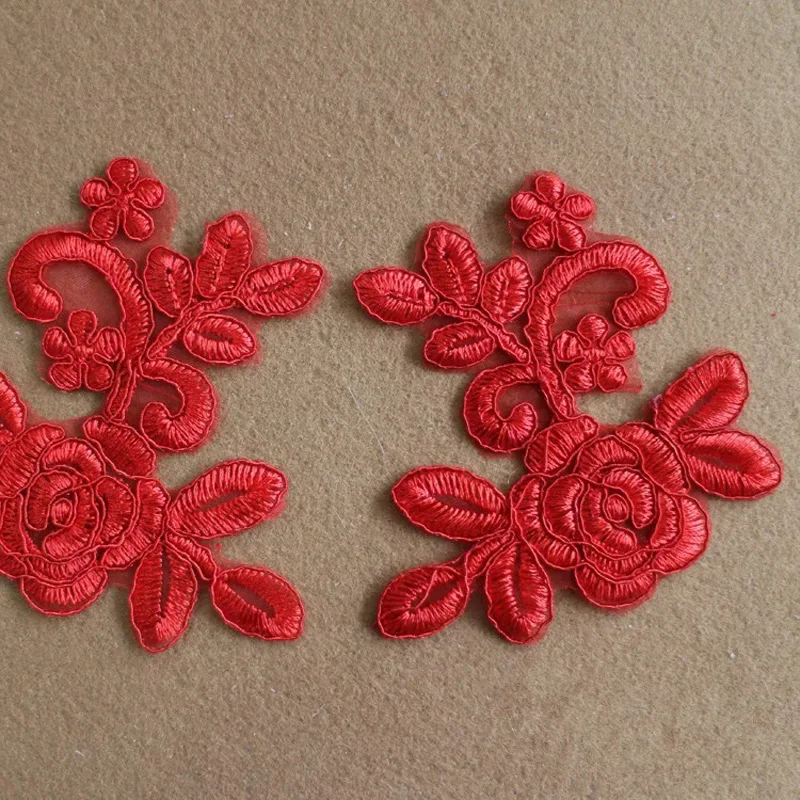 Applique in pizzo ricamato, bianco reale e rosso, accessori in pizzo fai da te, vendita calda, 10.5x8.5cm, 5 paia, 10 pezzi