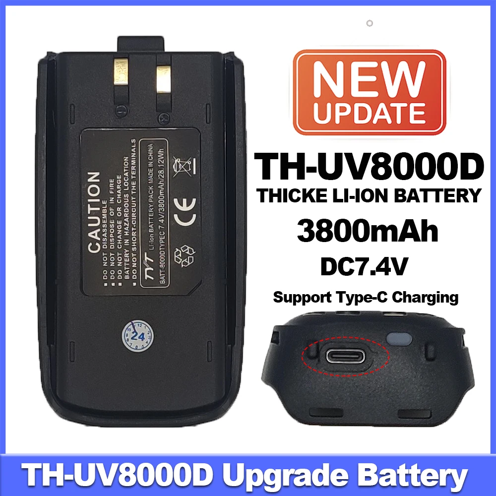 Walkie Talkie Battery TYT TH-UV8000D New Upgraded Support Type-C Charging Thicken Li-ion 3800mAh DC7.4V TH-UV8000E Batteries