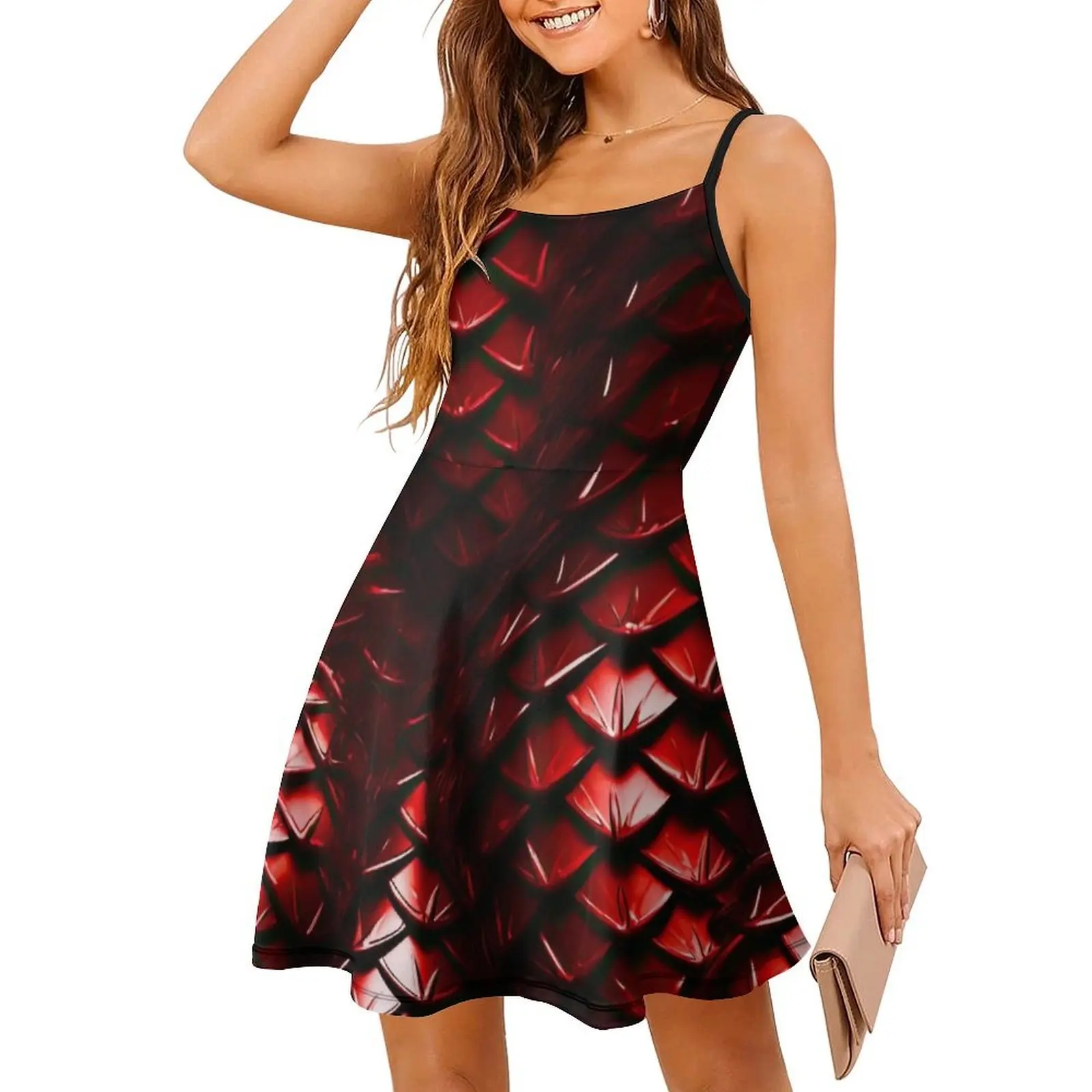 فستان نسائي للحفلات من Red Dragon Scales، ملابس نادي مطبوعة عصرية للإناث، موازين التنين الأحمر التنين
