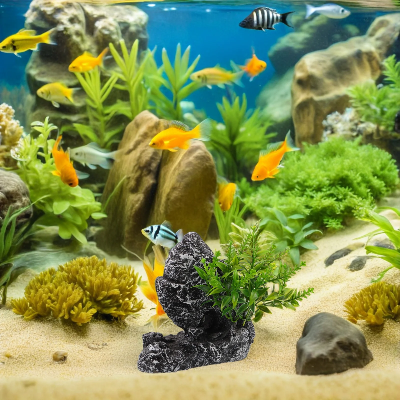 

Emulational Rockery Aquarium Mountain Fake Rocks Ornament Cave Landscape Stone Decor Decorations Hides for Fish Artificial