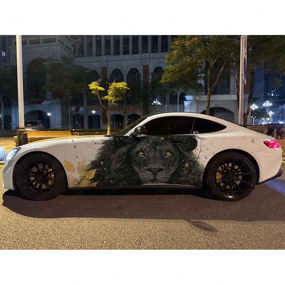 2pcs Black Mane Lion King Car Side Wraps, Self-Adhesive PVC Waterproof & Scratch-Resistant Stickers, Car Accessory Gift