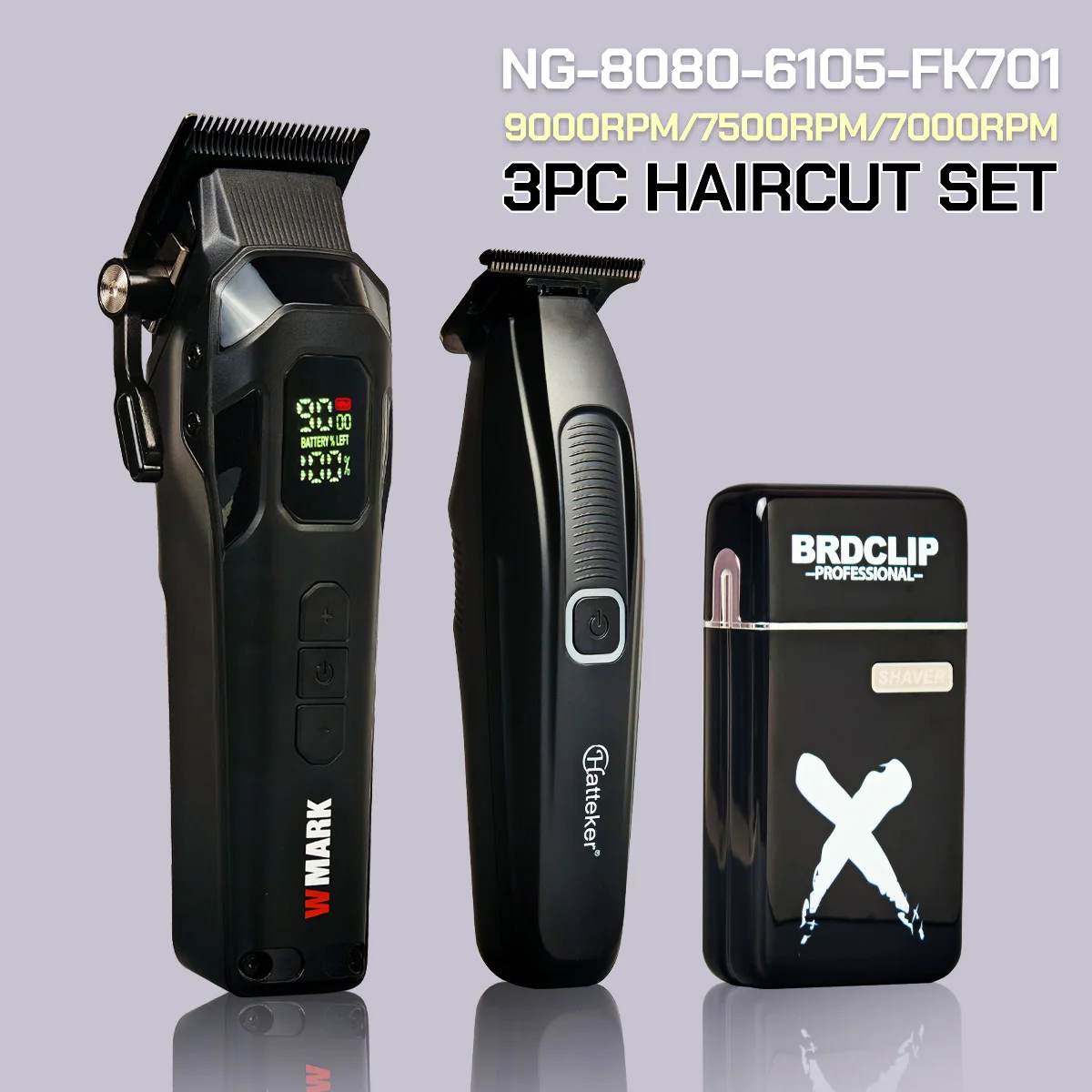 المهنية 8080-6105-701 الأسود 3 قطعة مقص الشعر المتقلب 9000 سرعات 5 تعديل رافعة الكهربائية DLC شفرة آلة حلاقة