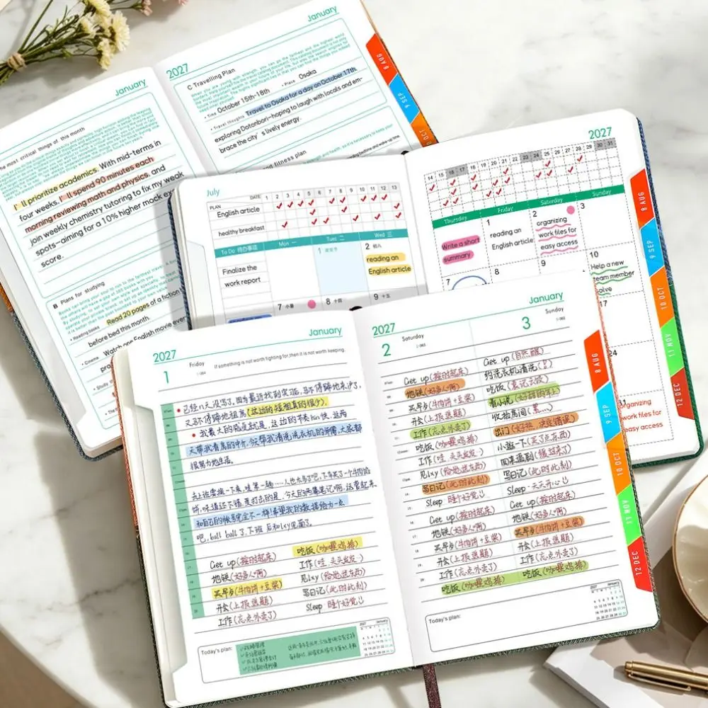 Portable A5 2027 Agenda Book To Do List Planner Reminder Daily Planner Book Textured PU Calendar Book Gift Giving