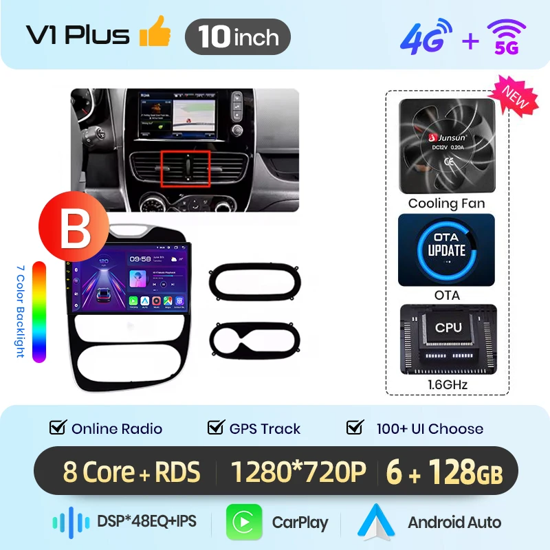 Junsun 10 inch Android 15 autoradio voor Renault Clio 4 ZOE 2012-2019 draadloos voor Apple CarPlay Auto IPS scherm stereo multimediaspeler automotive slimme intelligente systemen 2 Din autoradio head