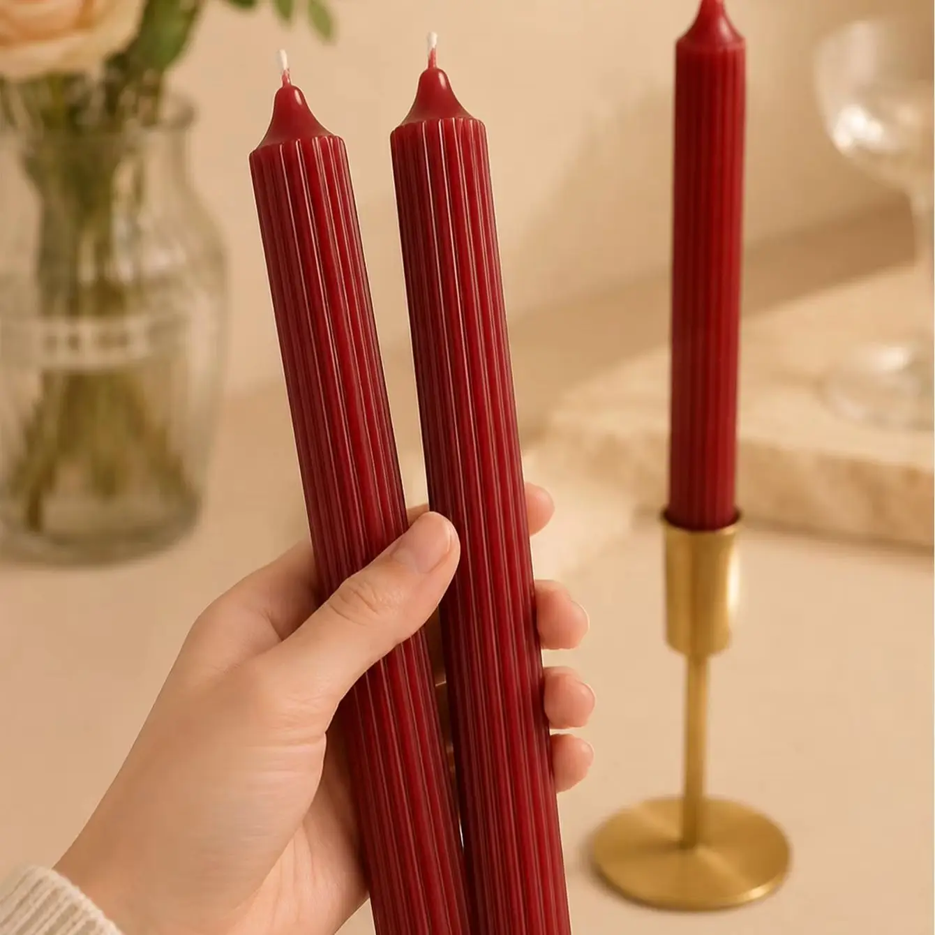 4pcs 25cm Wine Red Aromatherapy Candle Set, Made from Soy Wax, Smoke-Free with Aromatic Fragrance, Burn for 4 Hours, I