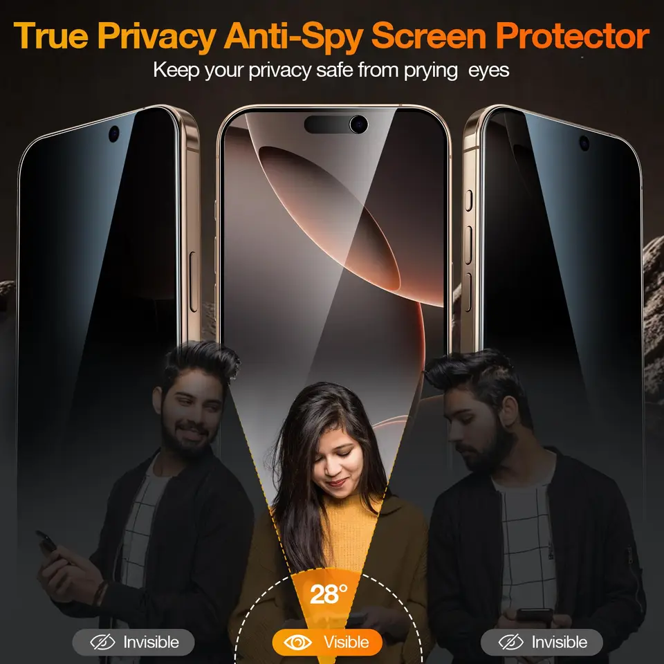 8EN1 4 Piezas Vidrio Templado Anti-espía Protector de Pantalla + 4 Piezas Lente de Cámara HD para iPhone 11 12 13 14 15 16 Pro Max 16 Plus 16e Película 3