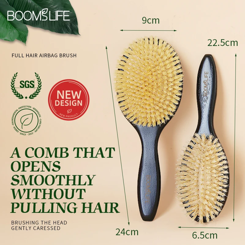 

BOOMSLIFE Custom Soft Boar Bristle Hair Brush Women USA Oak Wood HairBrush Massage Sclap Wooden Comb for Hair Barber Accessories