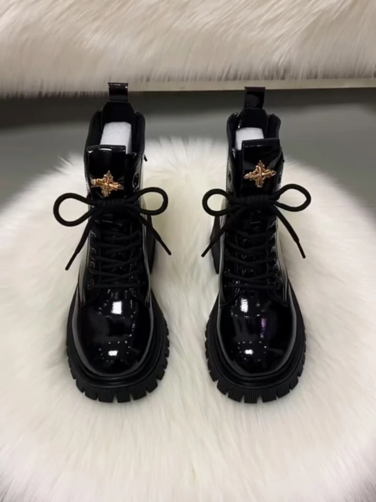 

Faionable Briti Sle Boots Женские кожаные ботинки, осенне-зимние непромокаемые ботинки на платформе и каблуке