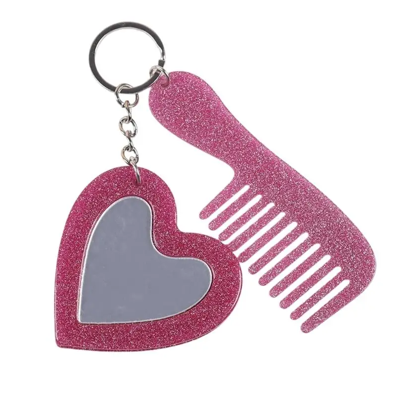 A52E Purse Charm Keychain Ornament with Heart Mirror and Comb Lightweight Acetate Accessory for Travel and Everyday Carry Use