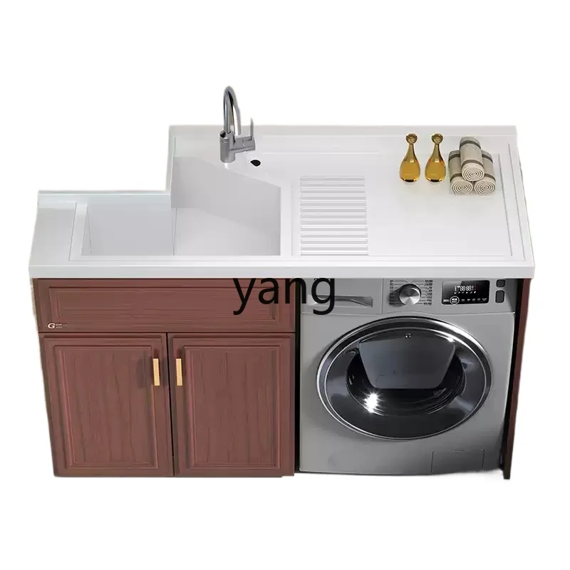 LH space aluminum balcony washing machine cabinet washboard basin cabinet integrated washing machine