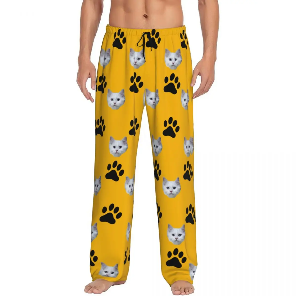 مخصص شخصية الحيوانات الأليفة القط الوجه منامة بنطلون بيجاما الرجال صالة النوم تمتد ملابس خاصة قيعان مع جيوب #1