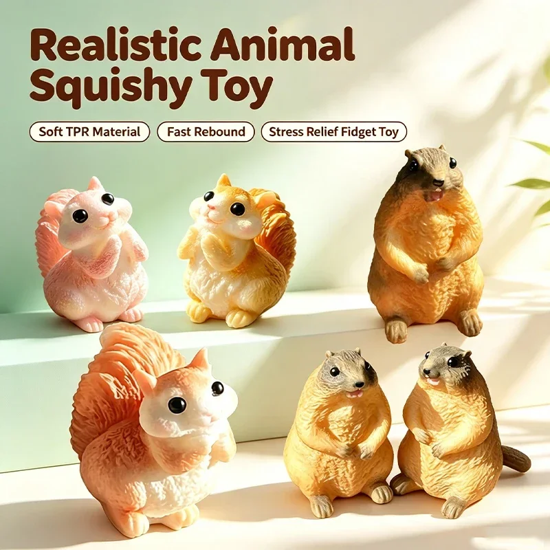 Soft TPR Fast Rebound Squeeze Toy Realistic Squirrel Prairie Dog Adult Stress Relief Desktop Anxiety Fidget Decompression Toy