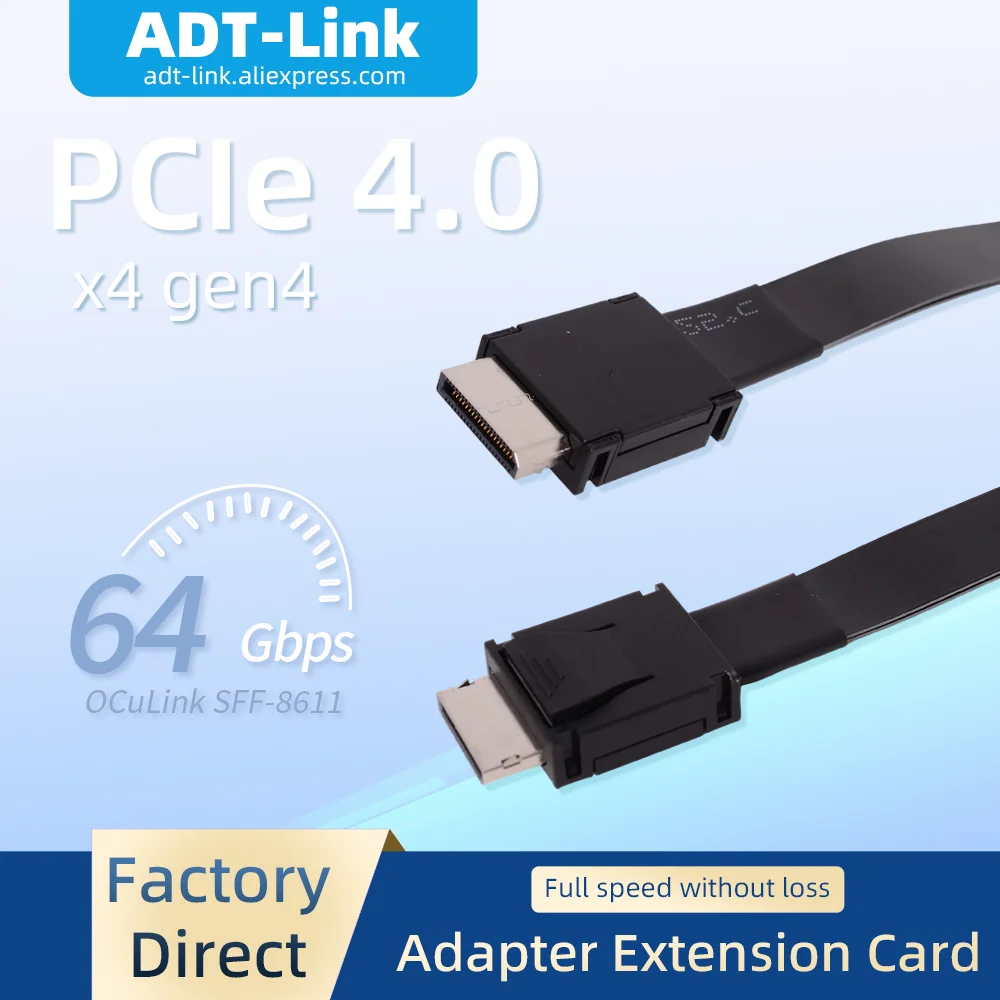 

ADT-Link PCIe4.0 x4 SFF-8611 Male-to-Male OCuLink Cable For External Graphics Card Dock Server MINI Console Extensions 16GT/s