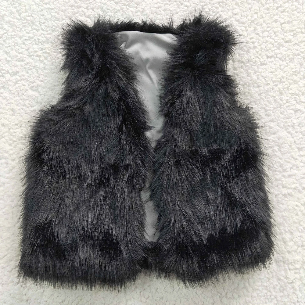 Wholesale Gray Foux Fur Baby Girl Soft Coat Sleeveless Colorful Kid Lapel Children Vest Clothes Infant Boutique Toddler Clothing