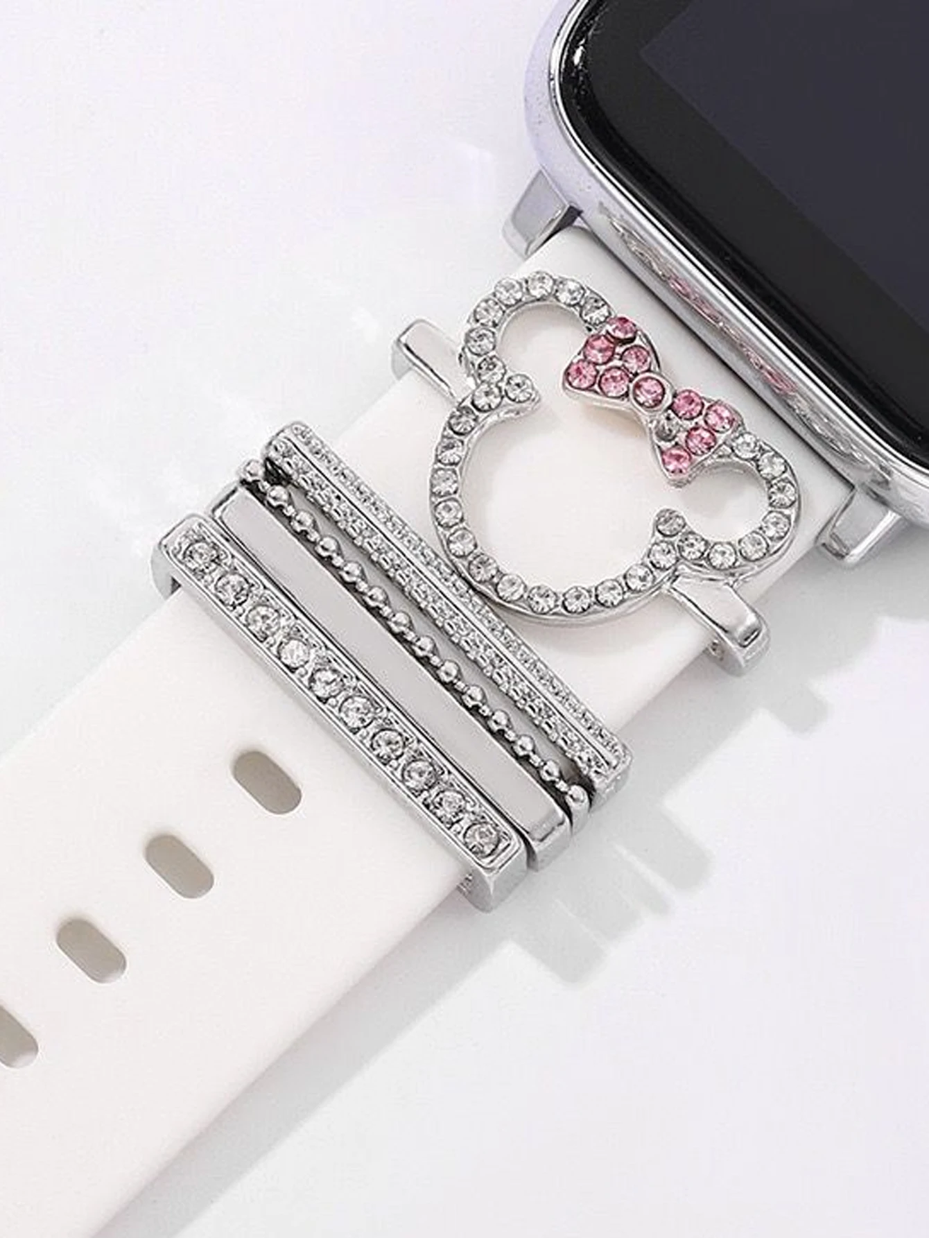 حلقة زخرفية معدنية جذابة لحزام الساعة ، زخرفة ماسية كرتونية ، إكسسوارات حزام سيليكون لسوار iWatch ، 5 *