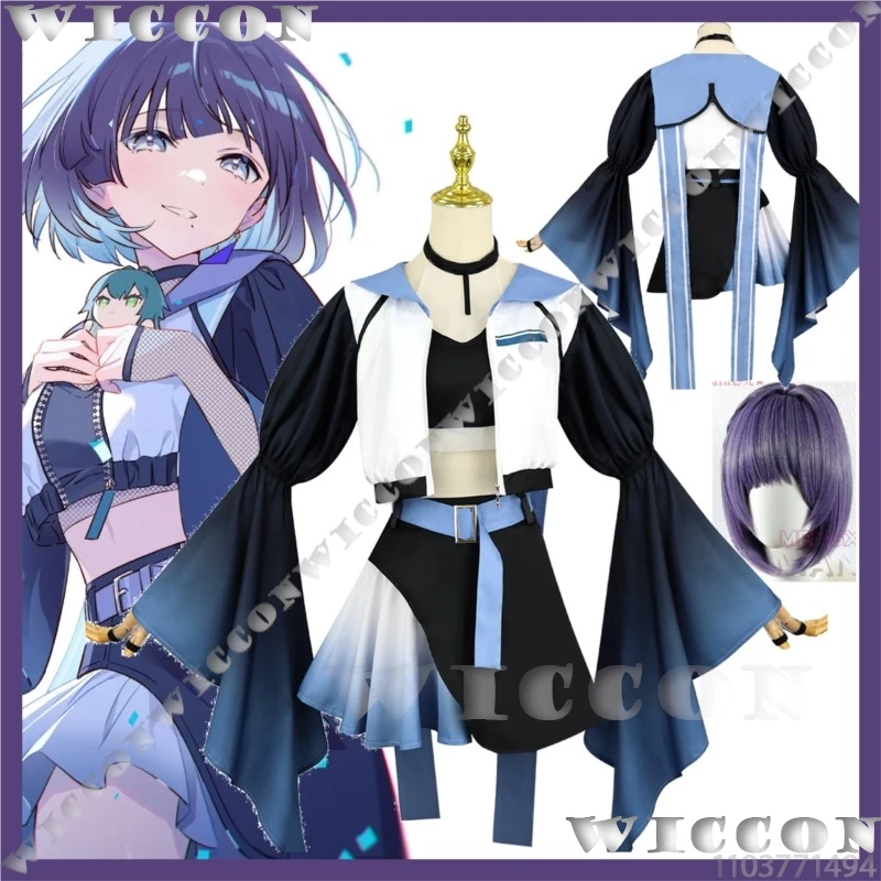

Hataya Misuzu Anime Game Cosplay Girl Purple Wig Prop Woman Black Blue Dress Coat JK Outfit Halloween Carnival Party Roleplay
