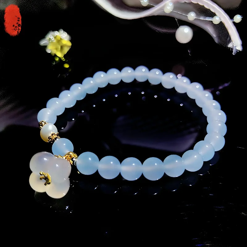 

Jewelry Bracelet Fashion Luxury niche Natural Aquamarine Chalcedony Flower Women's Bracelets Wisdom Courage Crystal Healing