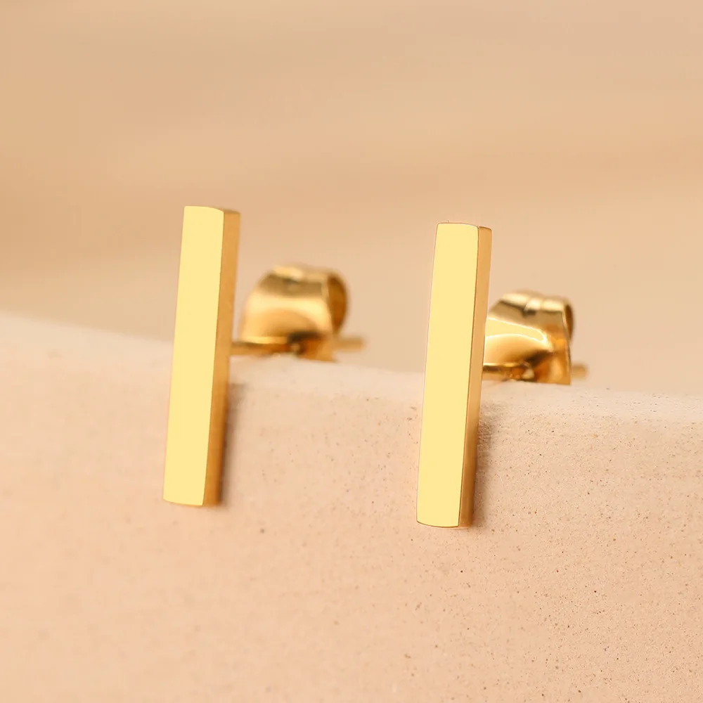 New Fashion Geometric Rectangular Bar Stud Earrings For Women Creative Stainless Steel 18k Gold Plated Minimalist Jewelry Gifts
