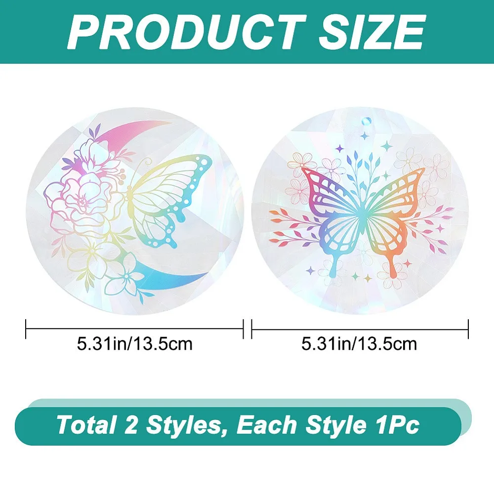 2Pcs 2 Styles PET Rainbow Window Clings Stickers Non Adhesive Sun Catchers Indoor Window Stickers for Bird Strikes Round