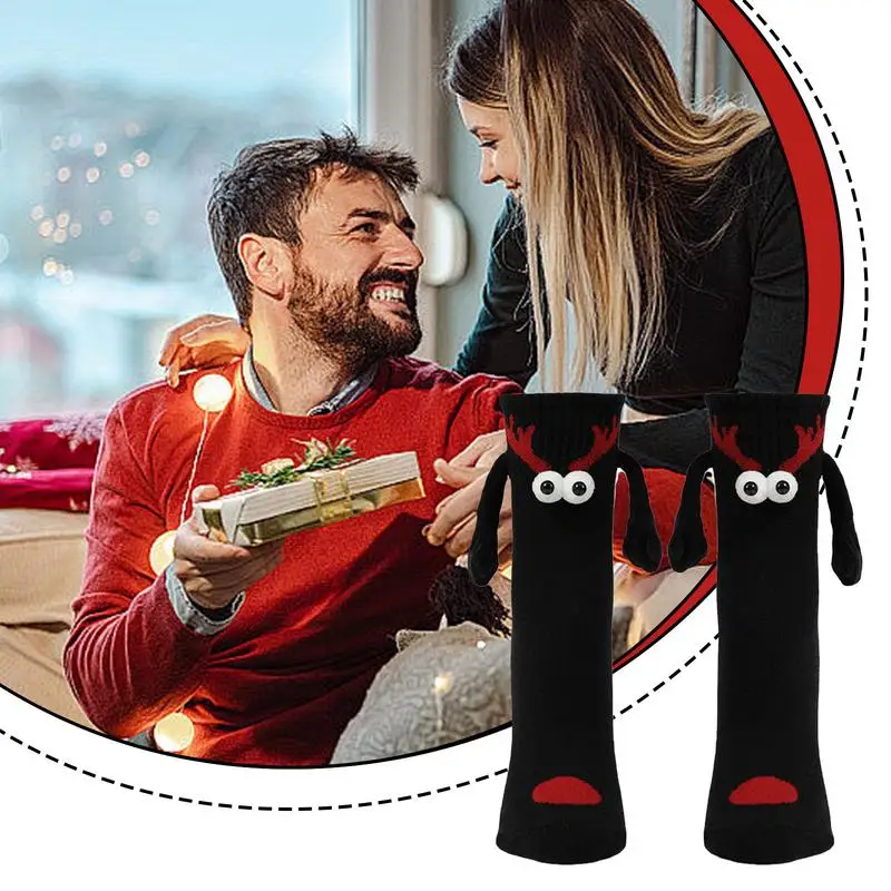 Holding Hands Socks Christmas Magnetic Doll Socks Comfortable Unisex Novelty Funny Adorable Friendship Socks For Boyfriend