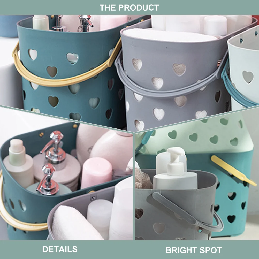 

1Pcs Heart Shape Hollow Shower Basket Plastic Storage Organizer Bathroom Sundry Holder Portable Drain Basket with Handle