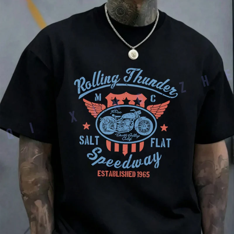 

Мотоциклетная футболка Rolling Thunder, хлопковая повседневная футболка, мужская летняя спортивная одежда для мотоциклов и велоспорта, топ, футболка 2026