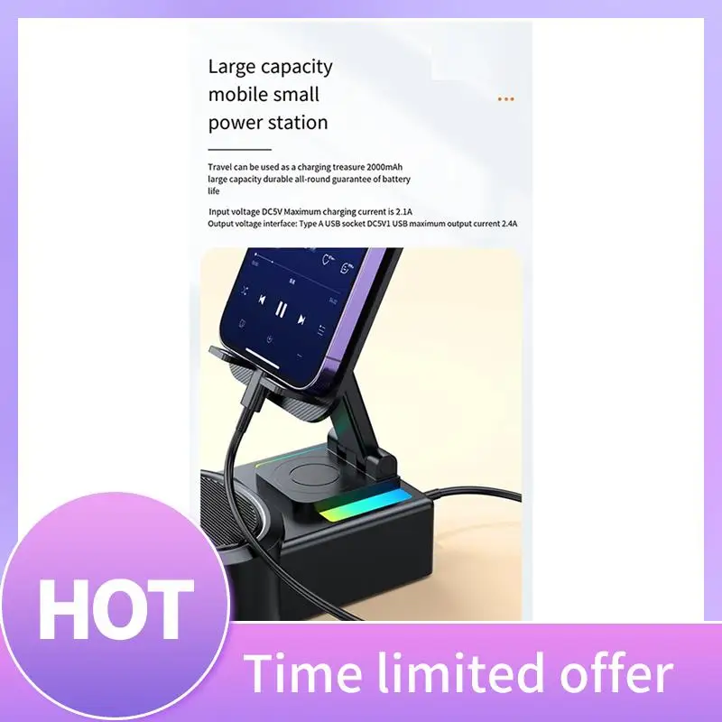 ABFN-Phone Stand Speaker Cradle Adjustable For Office Foldable Cellphone Stand With RGB V5.0 Light Desktop