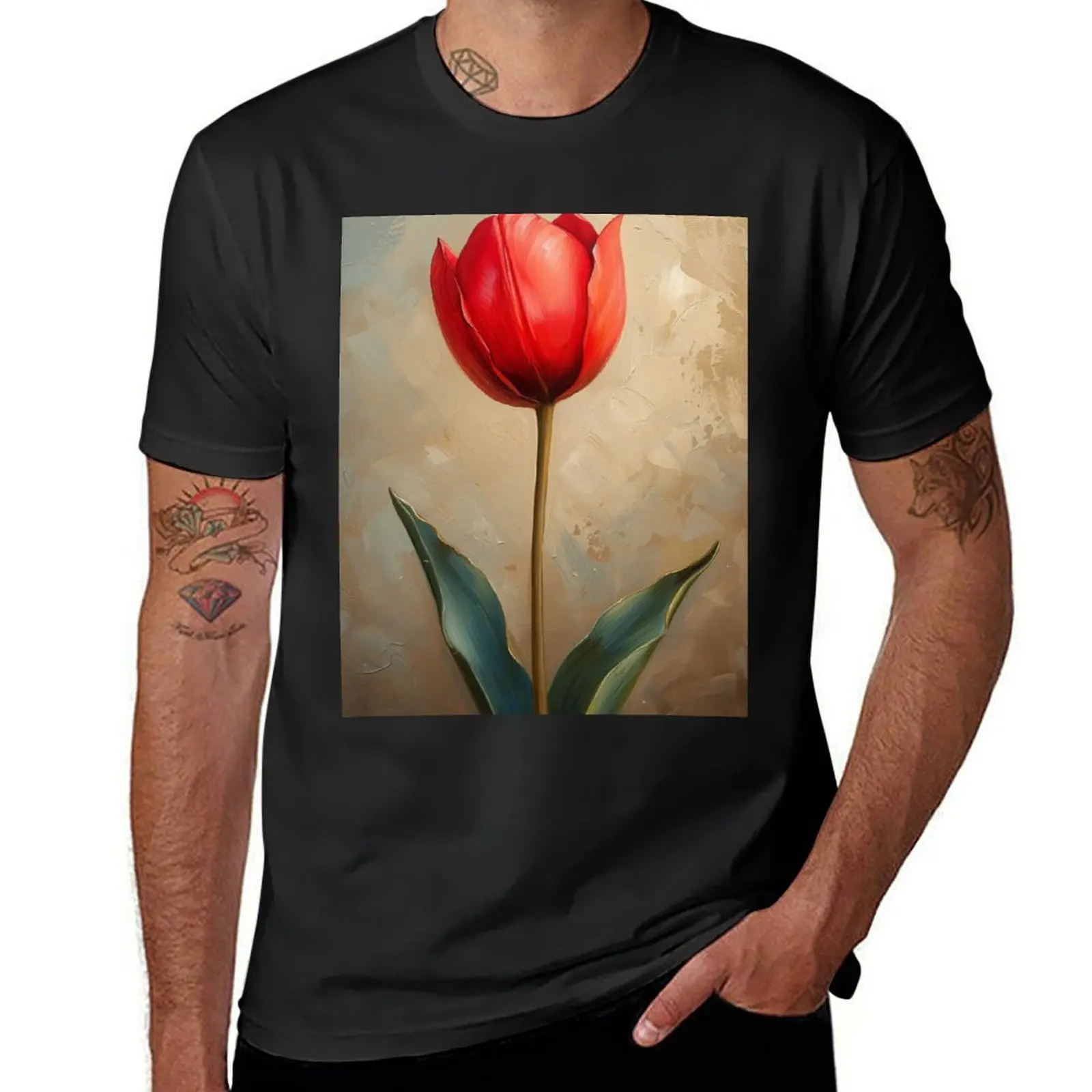 Vivid red tulip in full bloom T-Shirt for a boy tops vintage clothes kawaii clothes tshirts for men