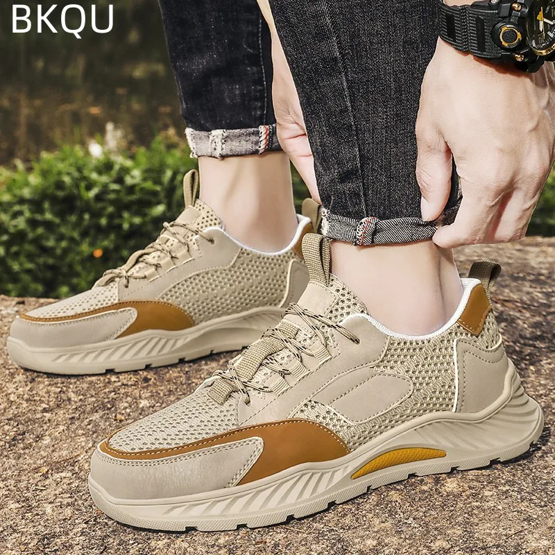 Men's Fly Woven Mesh Shoes Casual Shoes Round Toe Lightweight Outdoor Thick Bottom Comfortable Trendy Versatile Breathable