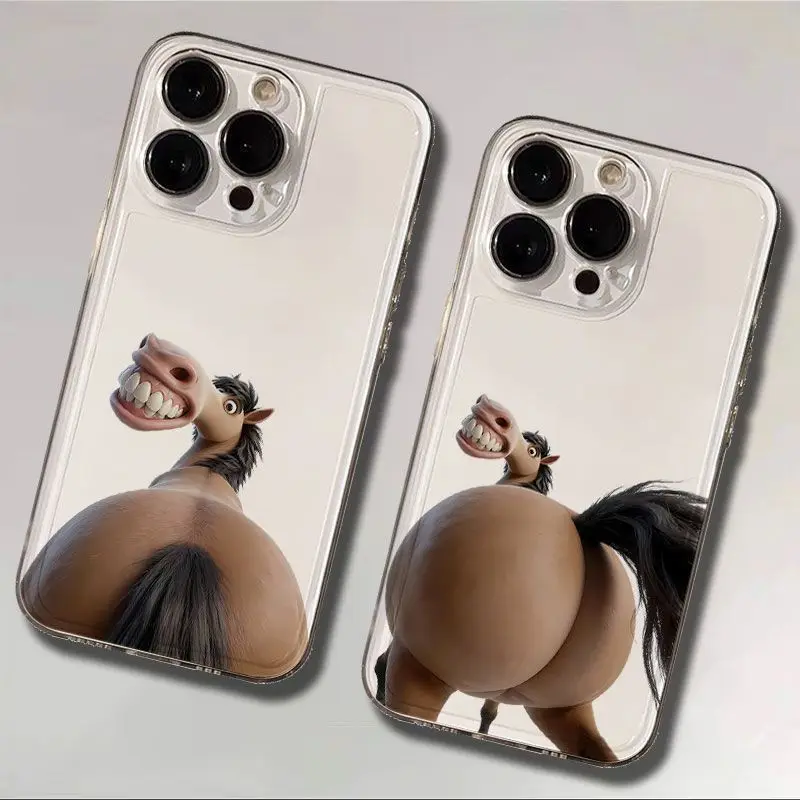 

Funny Cartoon Horse Phone Case For iPhone 17 16 15 11 12 14 13 Pro Max Mini XS X XR 7 Plus 17E Air Shockproof Transparent Cover