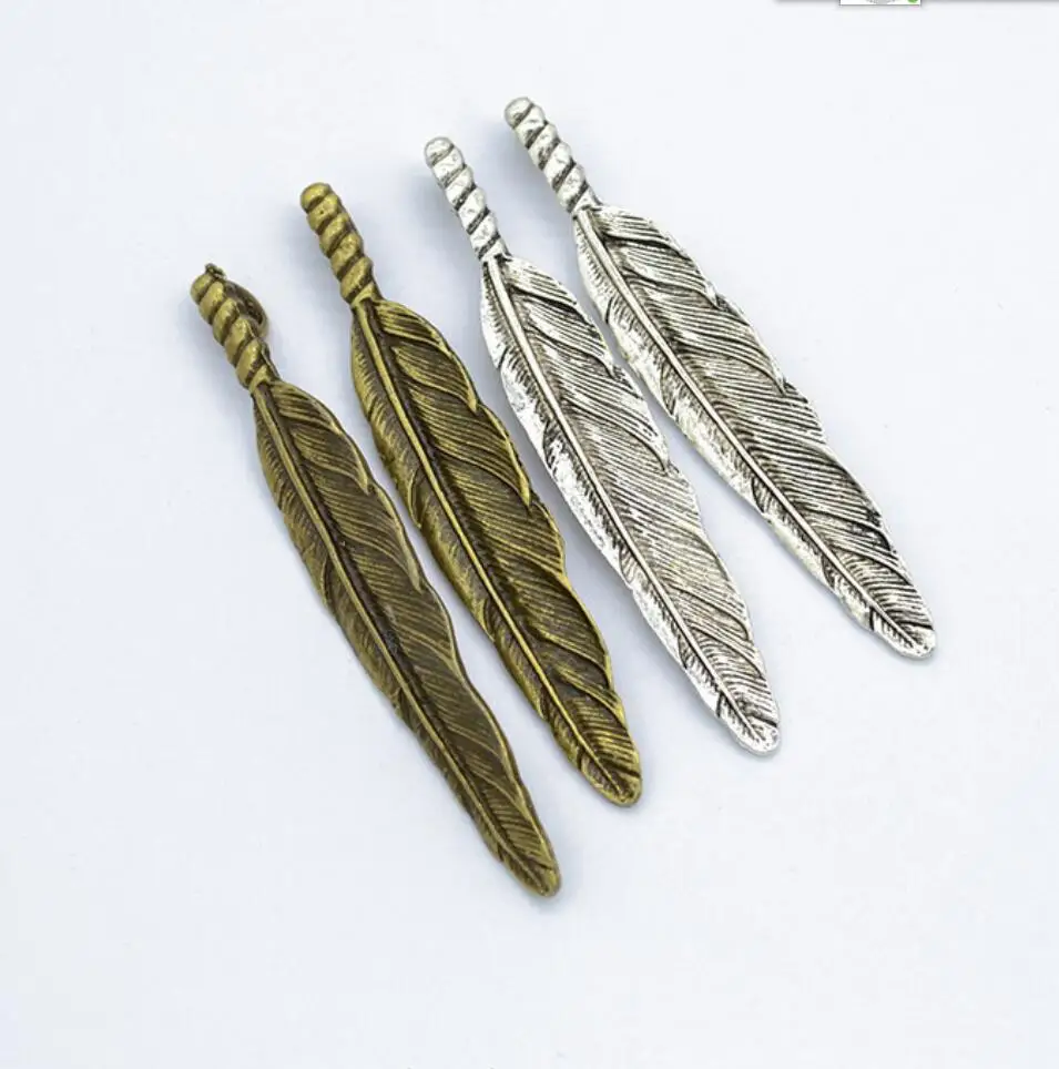 2pcs Charms Feather Leaf 81*14mm Antique Silver Color Pendants Making DIY Handmade Tibetan Finding Jewelry F0715