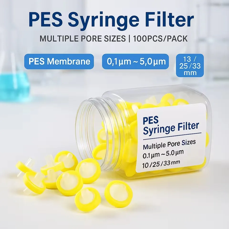 100pcs PES Syringe Filter 13/25/33mm Chemical Solvent Buffer Solution Filtration Lab Non-Sterile