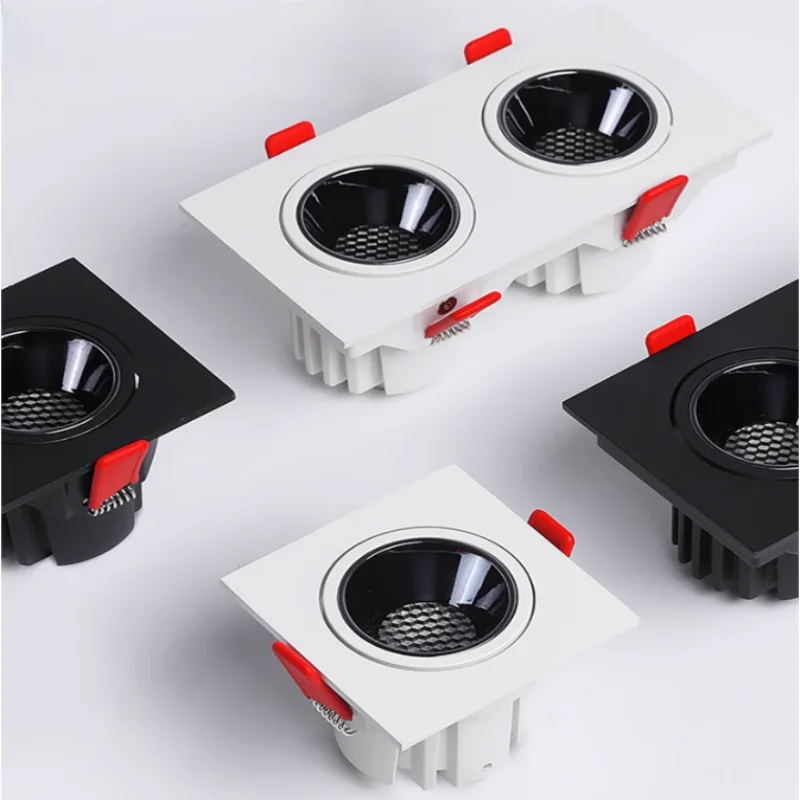 Double-head bold lamp, embedded anti-glare COB spotlight, living room corridor commercial grille double-barrel lamp