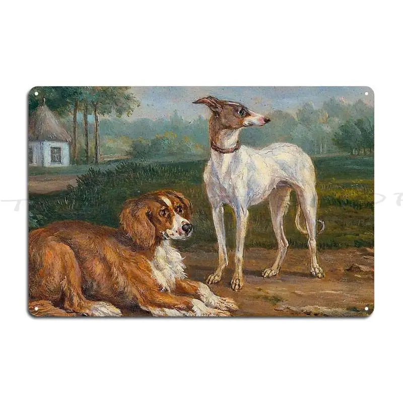 Laura Los Perros White Greyhound Jean-Baptiste Oudry The Borzoi Of Borodino Metal Plaque Printed Wall Mural Tin Sign Poster