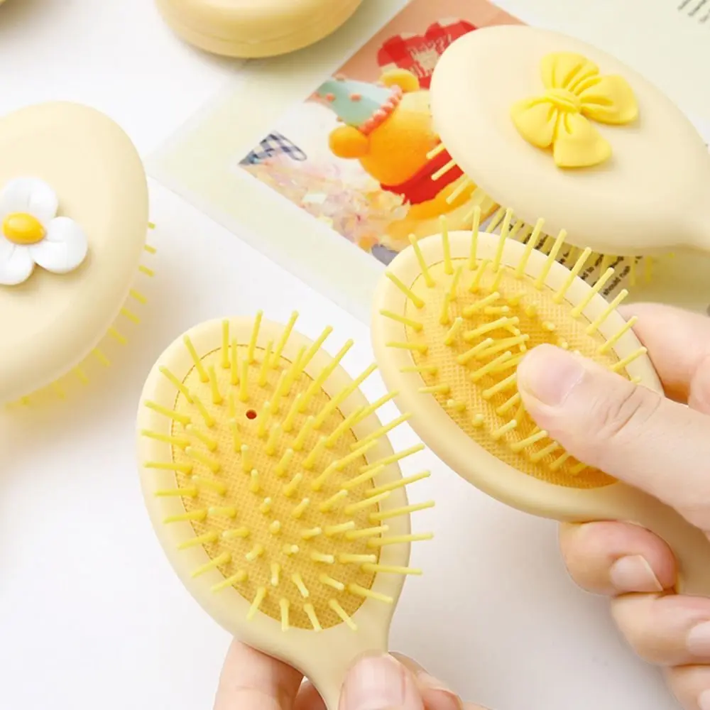 Eggs Cartoon 2 in 1 Comb Mirror Set Love Heart Flower Bow Massage Comb with Mirror Korean Style Hair Styling Accessories