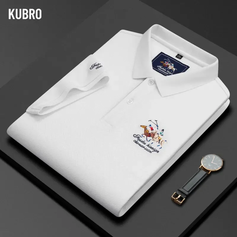 KUBRO  Embroidered Polo Shirt Men's High-end Luxury Top Summer Casual Lapel Short Sleeve T-shirt Korean Fashion Men' 2023 New