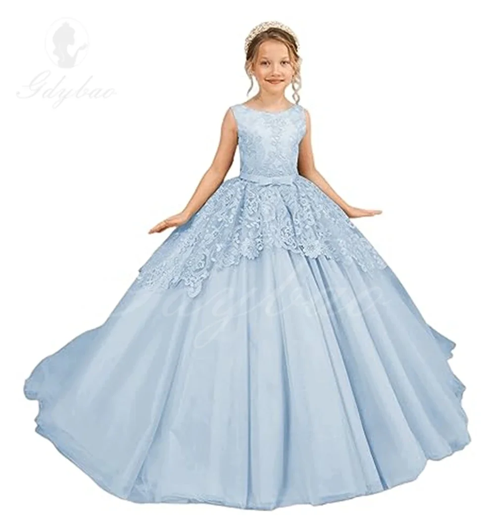 

Flower Girl Dress for Wedding Lace Appliques Embroidered Princess Pageant Dresses Birthday Party Dresses