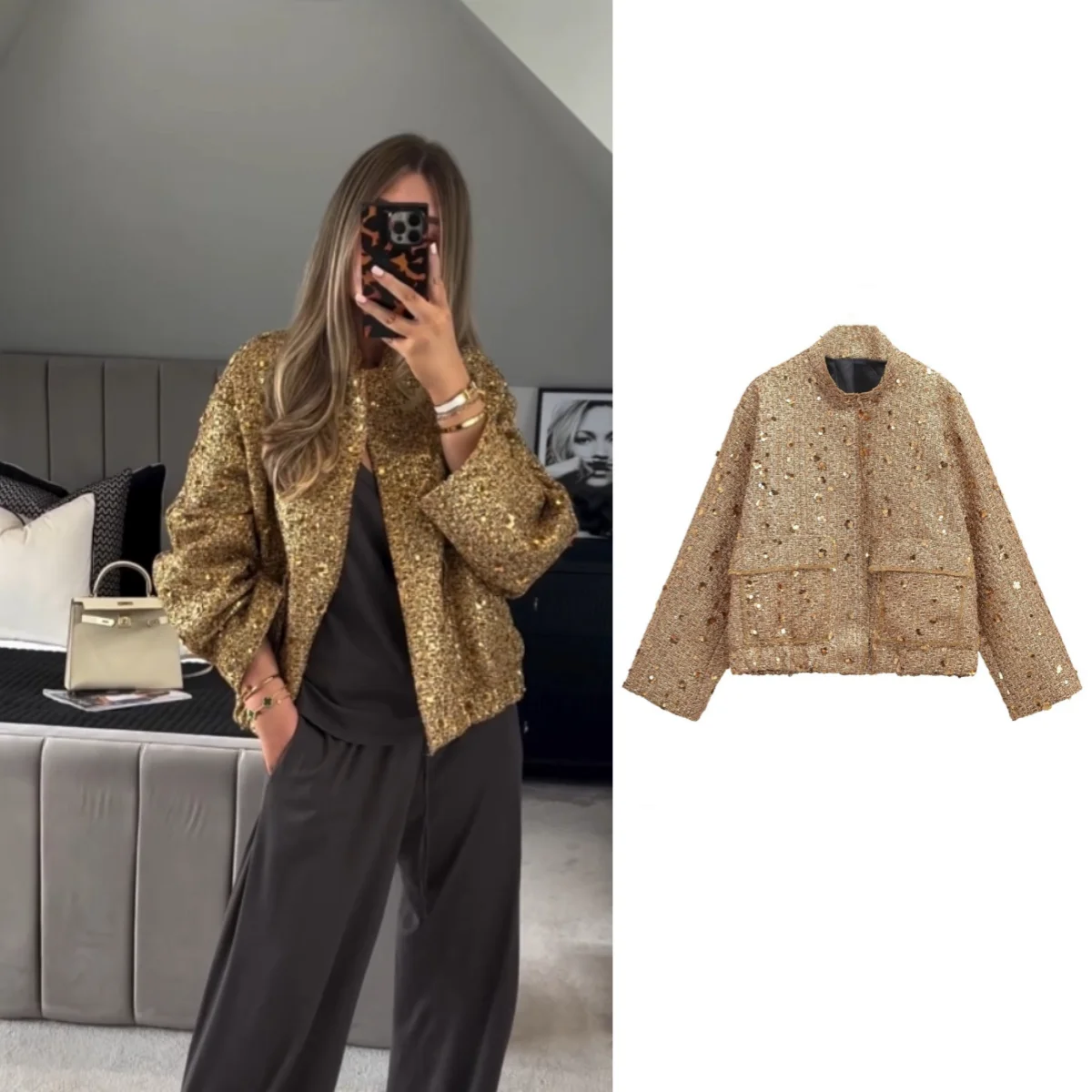 

Taop&Za women's clothing 2024 autumn and winter new casual temperament sequin small fragrant style jacket 7925/993