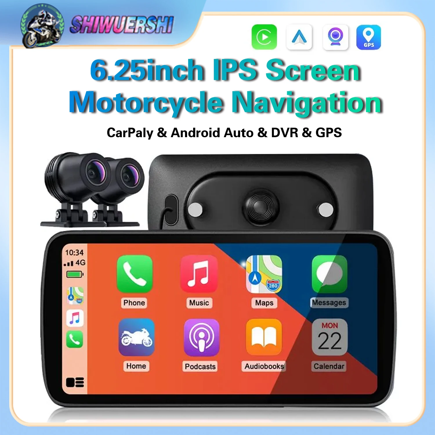 

6.25 Wireless Motorcycle Carplay Android Auto HD Screen IP67 Waterproof with Driving Recorder Navigation